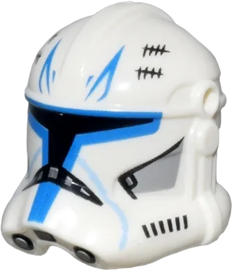 Minifigure, Headgear Helmet SW Clone Trooper &#40;Phase 2&#41; with Holes with Black Visor and Tally, and Captain Rex Blue Markings Pattern