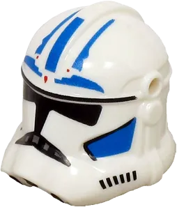 Minifigure, Headgear Helmet SW Clone Trooper &#40;Phase 2&#41; with Holes with Black Visor, Blue and Red Markings and Cheek Indents Pattern