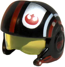 Minifigure, Headgear Helmet SW Rebel Pilot Raised Front and Microphone with Trans-Yellow Visor with Red and White Stripes and Rebel Logo Pattern