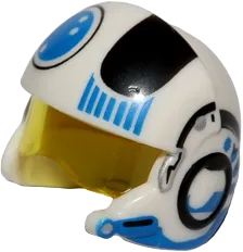 Minifigure, Headgear Helmet SW Rebel Pilot Raised Front and Microphone with Trans-Yellow Visor with Black and Blue Stripes and Blue Circle Pattern