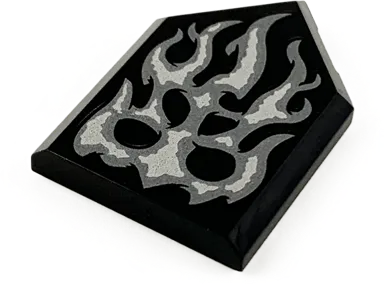 Tile, Modified 2 x 3 Pentagonal with Silver Flame Pattern