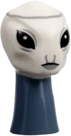 Minifigure, Head, Modified Alien Kaminoan with Dark Bluish Gray Stripe, Black Eyes, Light Bluish Gray Lips, and Sand Blue Neck Pattern