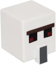 Minifigure, Head, Modified Cube Tall with Raised Rectangle with Pixelated Dark Brown Unibrow, Red and Black Eyes, and Dark Bluish Gray Nose Pattern &#40;Minecraft Iron Golem&#41;