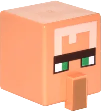 Minifigure, Head, Modified Cube Tall with Raised Rectangle with Pixelated Dark Brown Unibrow, Green Eyes, Light Nougat Hair, and Medium Nougat Nose Pattern &#40;Minecraft Villager&#41;