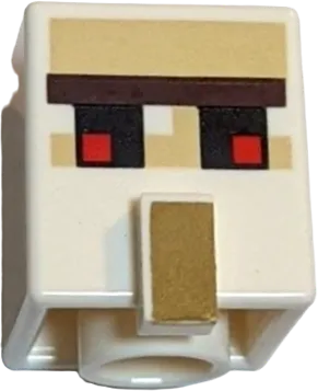 Minifigure, Head, Modified Cube Tall with Raised Rectangle with Pixelated Dark Brown Unibrow, Red and Black Eyes, and Dark Tan Nose Pattern &#40;Minecraft Iron Golem&#41;