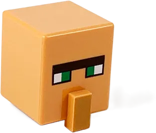 Minifigure, Head, Modified Cube Tall with Raised Rectangle with Pixelated Black Unibrow, Green Eyes, and Medium Nougat Nose Pattern &#40;Minecraft Villager&#41;