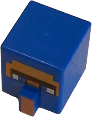 Minifigure, Head, Modified Cube Tall with Raised Rectangle with Pixelated Dark Brown Unibrow, Blue Eyes, Gold Face, and Nougat Nose Pattern &#40;Minecraft Wandering Trader&#41;