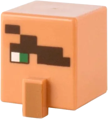 Minifigure, Head, Modified Cube Tall with Raised Rectangle with Pixelated Dark Brown Eye Patch, Green Eye, and Medium Nougat Nose Pattern &#40;Minecraft Blacksmith&#41;