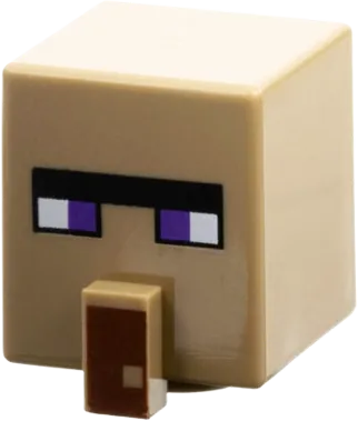 Minifigure, Head, Modified Cube Tall with Raised Rectangle with Pixelated Black Unibrow, Dark Purple Eyes, and Reddish Brown Nose Pattern &#40;Minecraft Witch&#41;