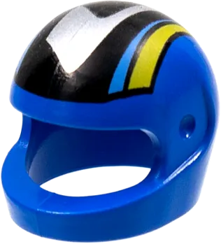 Minifigure, Headgear Helmet Motorcycle &#40;Standard&#41; with Silver, Black, Medium Blue, and Yellow Pattern