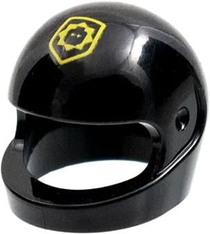 Minifigure, Headgear Helmet Motorcycle &#40;Standard&#41; with Yellow Badge with Minifigure Head Pattern
