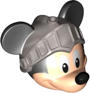 Minifigure, Head, Modified Mouse with Black Ears and Nose and White Eyes and Silver Knight Helmet with Open Visor Pattern &#40;Mickey&#41;