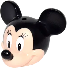 Minifigure, Head, Modified Mouse with Black Ears and Nose and White Eyes with Eyelashes Pattern &#40;Minnie&#41;