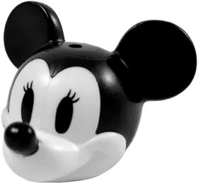 Minifigure, Head, Modified Mouse with Black Ears, Nose and Eyes with Eyelashes Pattern &#40;Black & White Minnie&#41;