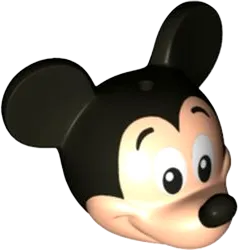 Minifigure, Head, Modified Mouse with Black Ears, Eyebrows and Nose and White Eyes Pattern &#40;Mickey&#41;