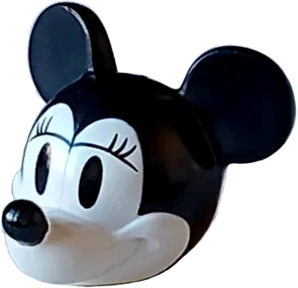 Minifigure, Head, Modified Mouse with Molded Black Top and Ears and Printed Nose and Eyes with Eyelids and Eyelashes Pattern &#40;Vintage Minnie&#41;