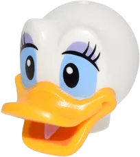Minifigure, Head, Modified Duck with Bright Light Orange Bill, Eyelashes and Lavender Eye Shadow Pattern &#40;Daisy&#41;