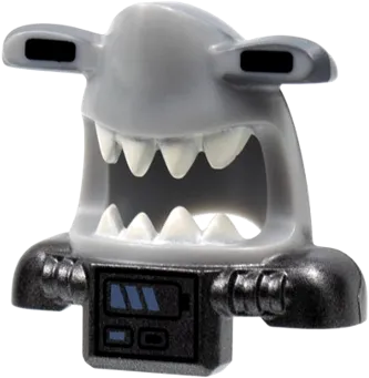 Minifigure, Headgear Mask Shark Head with Dark Bluish Gray Back, Extended Eyes, White Teeth, Pearl Dark Gray Shoulder Pads, and Front Battery Panel Pattern