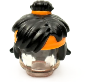 Minifigure, Hair Mid-Length Tousled, Top Knot Bun with Molded Orange Bandana Headband Pattern