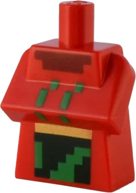 Torso, Modified Long with Folded Arms with Pixelated Dark Red Collar and Green, Dark Green and Gold Apron Pattern