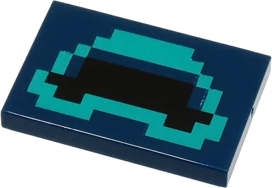 Tile 2 x 3 with Pixelated Black Mouth with Dark Turquoise Outline Pattern &#40;Minecraft Warden Mouth&#41;