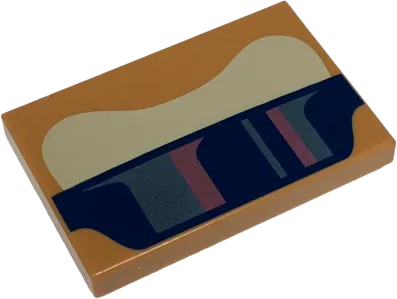 Tile 2 x 3 with Tan and Dark Blue Curved Panels with Metallic Pink and Metallic Light Blue Stripes Pattern &#40;Super Mario Funky Kong Brow and Sunglasses&#41;