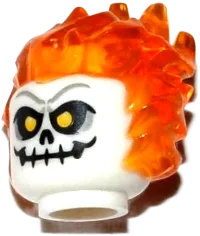 Minifigure, Head, Modified with Molded Trans-Orange Flaming Hair and Printed Skull with Yellow Eyes Pattern &#40;Ghost Rider, Johnathon &#34;Johnny&#34; Blaze&#41;