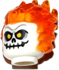 Minifigure, Head, Modified with Molded Trans-Orange Flaming Hair and Printed Skull with Yellow Eyes Pattern &#40;Ghost Rider, Johnathon &#34;Johnny&#34; Blaze&#41;