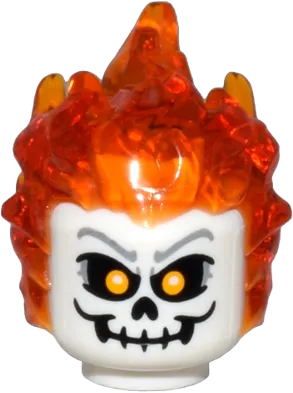 Minifigure, Head, Modified with Molded Trans-Orange Flaming Hair and Printed Skull with Bright Light Orange Eyes Pattern &#40;Ghost Rider, Johnathon "Johnny" Blaze&#41;