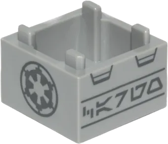 Container, Box 2 x 2 x 1 - Top Opening with Raised Inner Bottom with Dark Bluish Gray SW Imperial Logo and Aurebesh Characters &#39;CARGO&#39; Pattern