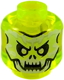 Minifigure, Head Alien Ghost with White and Yellowish Green Skull Face and Fangs Pattern - Vented Stud