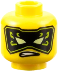 Minifigure, Head Dual Sided Reddish Brown Eyebrows, Green Eyes, Frown / Black and Lime Mask with Yellowish Green Eyes Pattern - Vented Stud