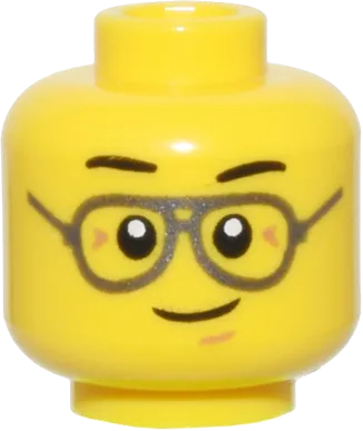 Minifigure, Head Black Eyebrows, Silver Glasses, and Closed Mouth Crooked Smile Pattern - Vented Stud