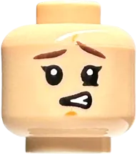 Minifigure, Head Dual Sided Dark Brown Eyebrows, Medium Nougat Chin Dimple, Open Mouth Smile / Confused with Raised Eyebrow Left Pattern - Vented Stud