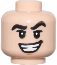 Minifigure, Head Dual Sided Thick Black Eyebrows One Raised, Chin Dimple, Open Mouth Crooked Smile / Open Mouth Scowl Pattern - Vented Stud