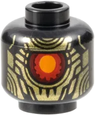 Minifigure, Head Alien Robot with Gold Armor Plates and Large Red and Orange Eye Pattern - Vented Stud