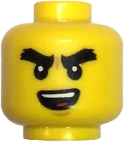 Minifigure, Head Dual Sided Thick Black Eyebrows, Open Mouth Smile with Top Teeth and Tongue / Black and Dark Red Mask, Frown Pattern - Vented Stud
