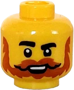 Minifigure, Head Black Eyebrows, Dark Orange Beard and Moustache, Open Mouth with Top Teeth Pattern - Vented Stud