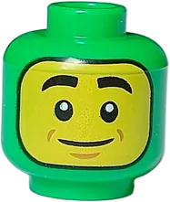 Minifigure, Head Dual Sided Balaclava, Yellow Face, Black Eyes, Eyebrows and Mouth / Open Mouth with Lime Tongue &#40;Dragon&#41; Pattern - Vented Stud
