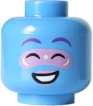 Minifigure, Head Dual Sided Female Dark Purple Eyebrows, Medium Lavender Lips and Around Eyes, Smile / Open Mouth with White Teeth Pattern - Vented Stud