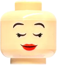 Minifigure, Head Dual Sided Black Eyebrows, Eyelashes, Red Lips, Smile with Teeth / Sleeping Pattern - Vented Stud