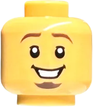 Minifigure, Head Dual Sided Dark Brown Eyebrows and Goatee, Smile with Teeth / Smirk with Raised Eyebrow Pattern - Vented Stud