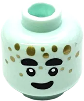 Minifigure, Head Alien Black Thick Eyebrows, Eyes, and Smile, Gold Dots Pattern - Vented Stud
