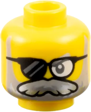 Minifigure, Head Dark Bluish Gray Eye, Black Sunglasses with Clear Left Lens, Light Bluish Gray and Silver Beard and Moustache Pattern - Vented Stud