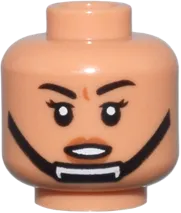Minifigure, Head Dual Sided Female Black Eyebrows and Eyelashes, Dark Orange Lips, Black Chin Strap, Neutral / Open Mouth Determined Pattern - Vented Stud