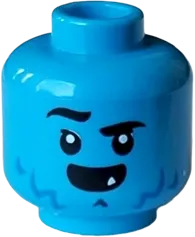 Minifigure, Head Dual Sided Alien Black Eyebrows, Blue Beard Stubble, White Sharp Tooth, Angry Frown / Open Mouth Smile, Right Raised Eyebrow Pattern - Vented Stud