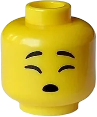 Minifigure, Head Dual Sided Black Eyebrows, Eyes and Mouth, White Pupils, Medium Nougat Chin Dimple, Frustrated / Sleeping Pattern - Vented Stud