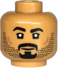 Minifigure, Head Dual Sided Black Eyebrows, Moustache, Mouth and Stubble / Bright Light Orange Visor, Chin Strap Pattern &#40;Captain Porter&#41; - Vented Stud