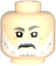 Minifigure, Head Dual Sided, Dark Bluish Gray Eyebrows and Moustache, White Beard, Medium Nougat Crow's Feet, Scowl / Open Mouth Angry Pattern &#40;Baylan Skoll&#41; - Vented Stud