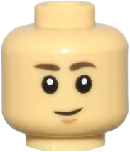 Minifigure, Head Dual Sided Child Dark Brown Eyebrows, Grin with Medium Nougat Chin Dimple / Open Mouth Smile with Teeth Pattern - Vented Stud
